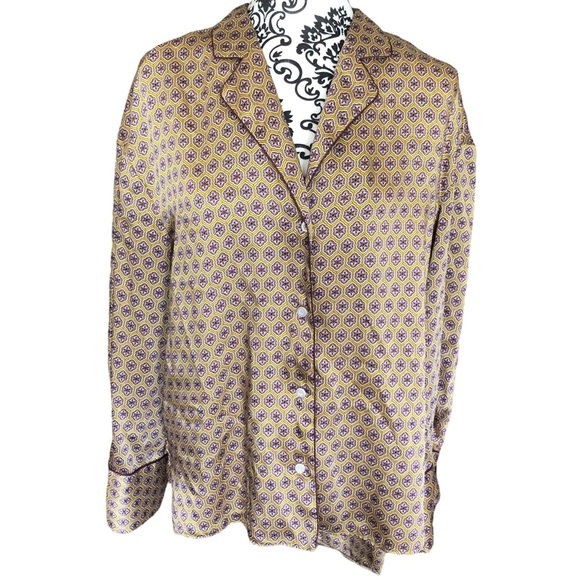 ZARA Printed PJ High-low button-down Satin Shirt - Picture 9 of 12